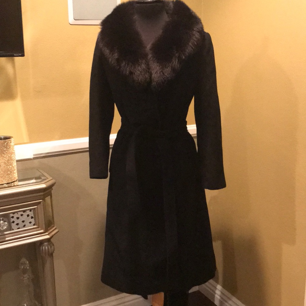 Regency Cashmere Black Cashmere Coat with Fur Trim